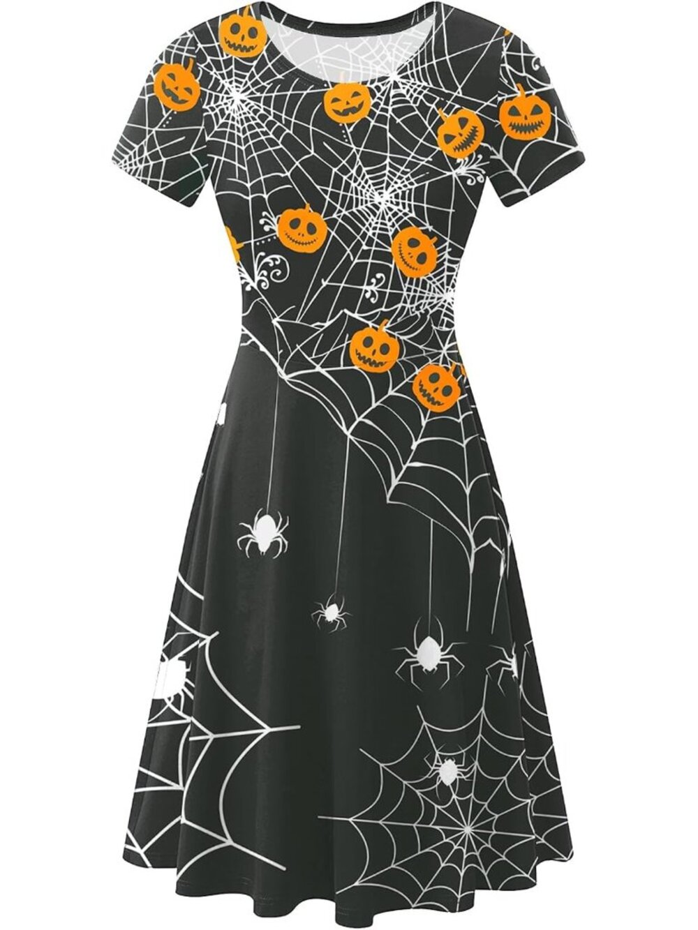 🎃Women's Spider Web Black Halloween Vintage Style Short Sleeves Printed Dresses